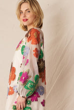 Cream Multicolor Bubble Sleeve Floral Organza Mini Dress