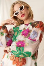 Cream Multicolor Bubble Sleeve Floral Organza Mini Dress