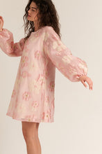 Pink Bubble Sleeve Floral Organza Mini Dress