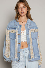 Denim Floral Print Front Pockets Denim Jacket