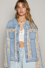 Denim Floral Print Front Pockets Denim Jacket