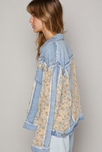 Denim Floral Print Front Pockets Denim Jacket