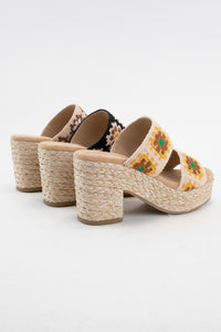 Yellow Shirin Flower Crochet Double Strap Platform Heel