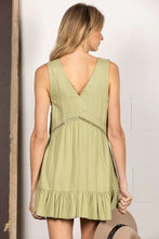 Green Sleeveless V Neck Mini Dress With Lace Detail