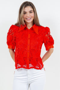 Red Lace Blouse 3/4 Sleeve
