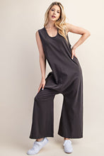 Charcoal Sleeveless Jersey Fabric U-Neck Jumpsuit