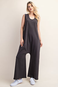 Charcoal Sleeveless Jersey Fabric U-Neck Jumpsuit