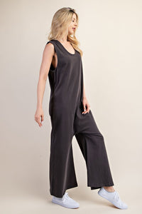 Charcoal Sleeveless Jersey Fabric U-Neck Jumpsuit