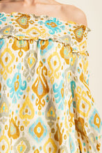 Yellow Printed Smocked Off The Shoulder Blouse