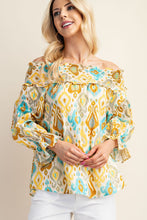 Yellow Printed Smocked Off The Shoulder Blouse