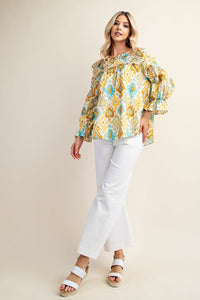 Yellow Printed Smocked Off The Shoulder Blouse
