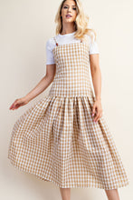 Beige Gingham Print Midi Dress