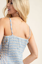 Blue Gingham Print Midi Dress