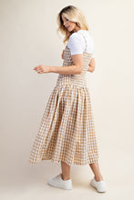 Beige Gingham Print Midi Dress