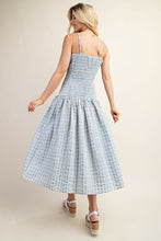 Blue Gingham Print Midi Dress