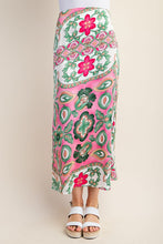 Fuchsia Colorful Printed Satin Midi Skirt
