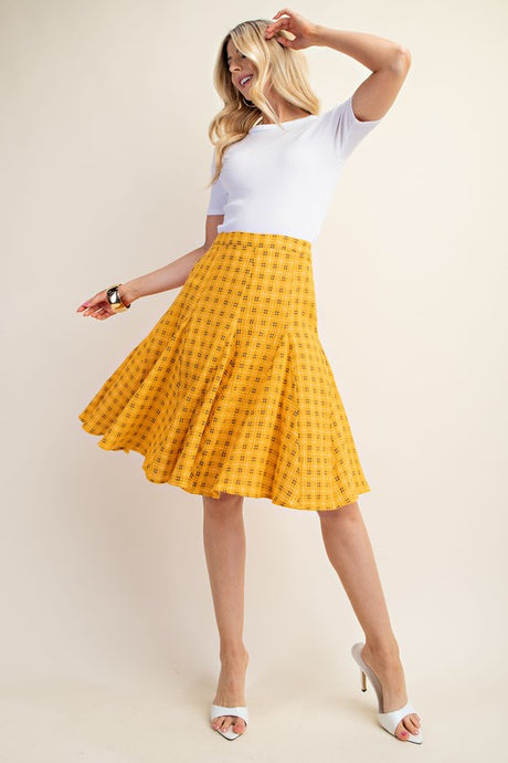 Sunflower Flared Midi Skirt in a Check Print