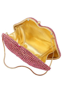 Rosered Crystal Rhinestone Lips Clutch Bag