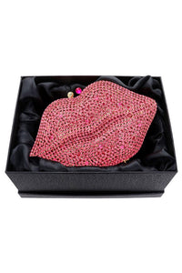 Rosered Crystal Rhinestone Lips Clutch Bag