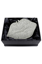 Silver Crystal Rhinestone Lips Clutch Bag