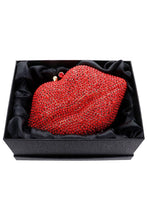 Red Crystal Rhinestone Lips Clutch Bag