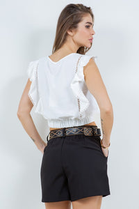 White Blouse With Ruffle And Crochet Details