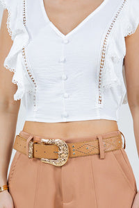 White Blouse With Ruffle And Crochet Details