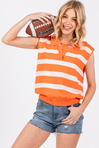 Orange/White Striped Sleeveless Sweater Top