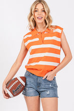 Orange/White Striped Sleeveless Sweater Top