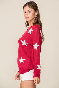 Deep Red/White Americana Star Print Oversized Sweater