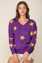 Purple/Yellow Americana Star Print Oversized Sweater