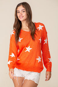 Orange/White Americana Star Print Oversized Sweater