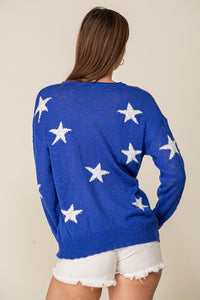 Royal/White Americana Star Print Oversized Sweater