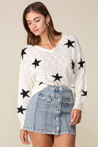 Ivory/Black Americana Star Print Oversized Sweater