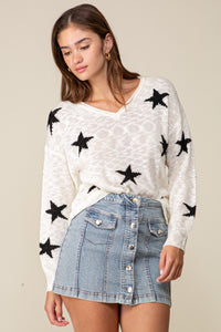 Ivory/Black Americana Star Print Oversized Sweater