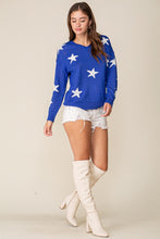 Royal/White Americana Star Print Oversized Sweater