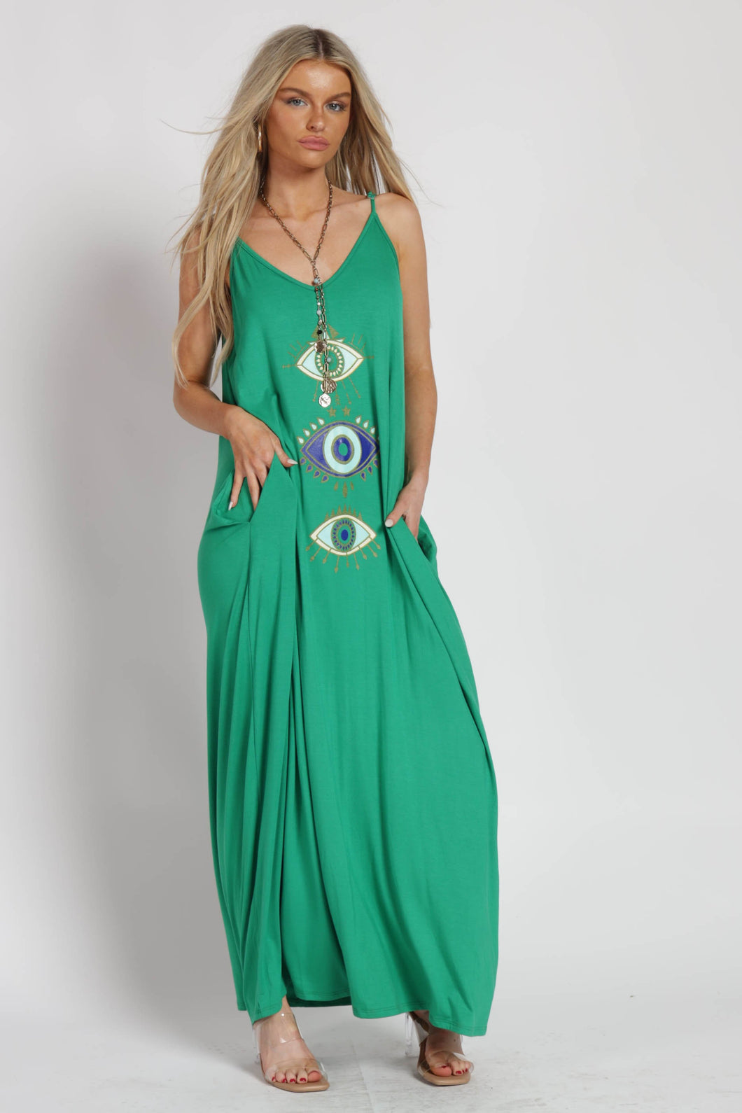 Gucci Green Evil Eyes Maxi Dress