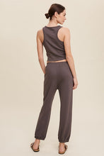 Charcoal Ribbed Crop Top And Jogger Pants Knit Sets