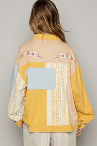 Ginkgo Yellow Oversize Long Sleeve Crochet Embroidery Shacket
