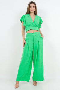Green 2 Pcs Set Blouse And Pants