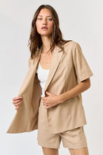 Taupe Linen Collared Short Sleeve Jacket And Short Set