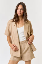 Taupe Linen Collared Short Sleeve Jacket And Short Set