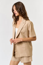 Taupe Linen Collared Short Sleeve Jacket And Short Set