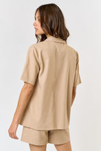 Taupe Linen Collared Short Sleeve Jacket And Short Set