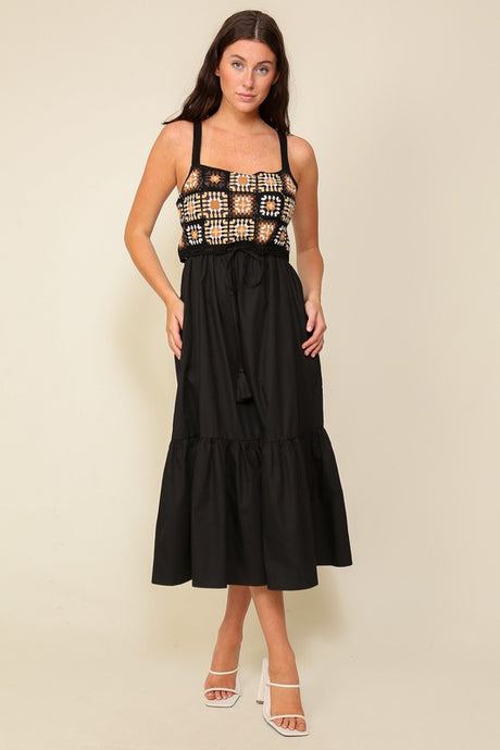 Black Crochet Midi Dress