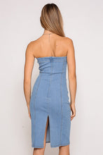Medium Denim Denim Strapless Stretchy Denim Midi Dress