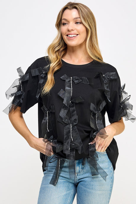 Black Ribbon Detail R Neck Tunic