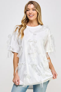 White Ribbon Detail R Neck Tunic