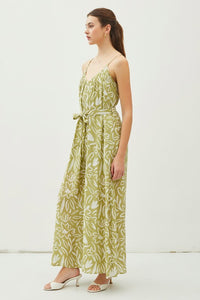 Lime Print Lightweight Tie Belt Wide Leg Cami Jumpsuit