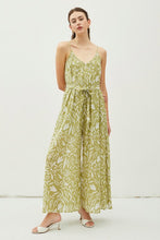 Lime Print Lightweight Tie Belt Wide Leg Cami Jumpsuit